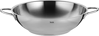 Silit Wok 32 cm, Wokpfanne Induktion, schonendes Braten mit wenig Fett, spülmaschinengeeignet, für alle Herdarten geeignet, Edelstahl Wok unbeschichtet