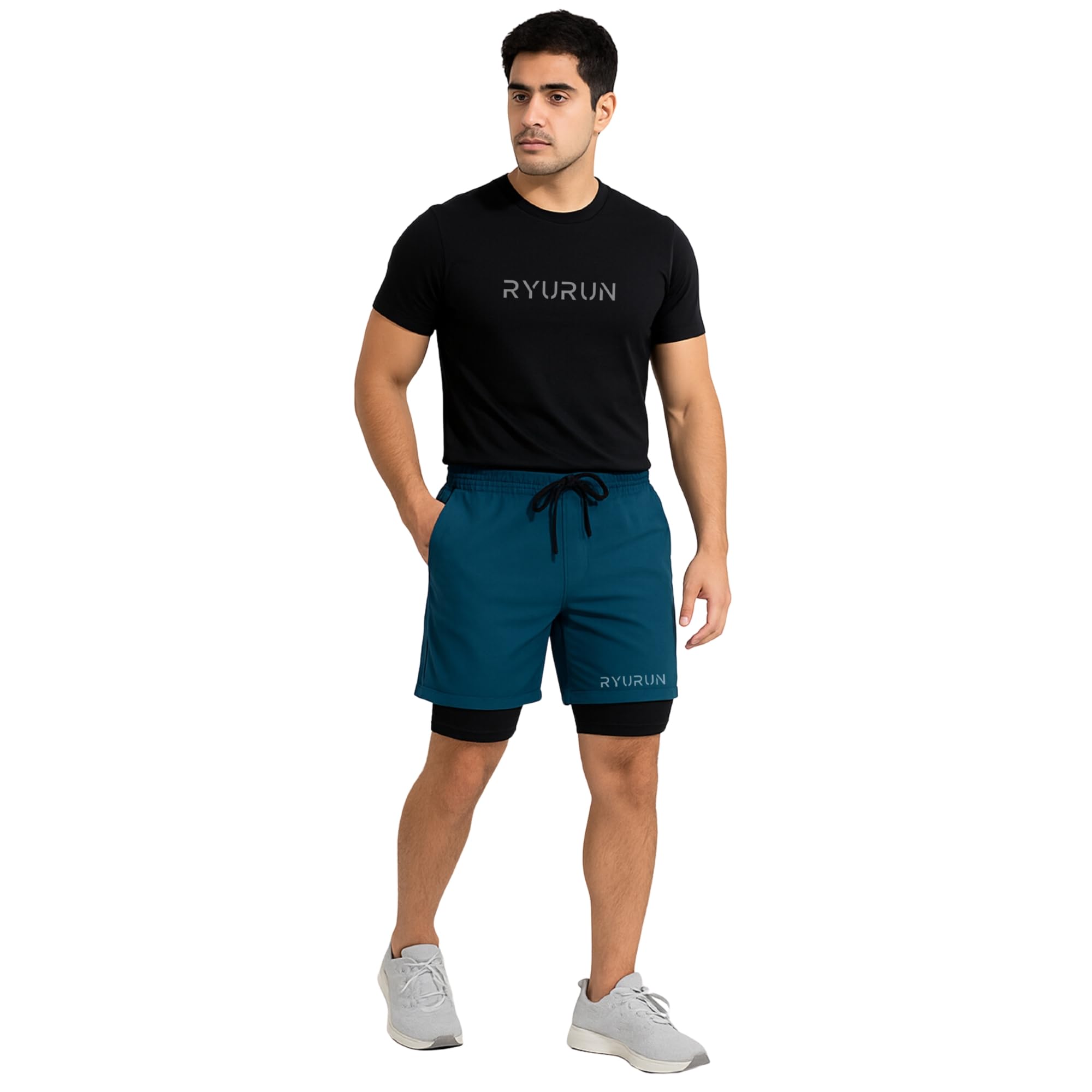 Men’s 2-in-1 Shift Shorts | Nylon Terry Spandex Fabric | Vinyl Print | Stretch Athletic Gym & Running Shorts with Inner Compression Layer-image-4