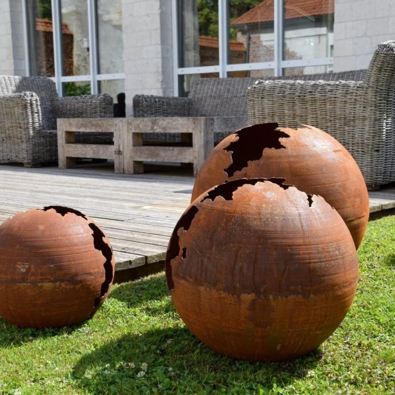 Boule déco métal craquelée - Rouille 30 cm