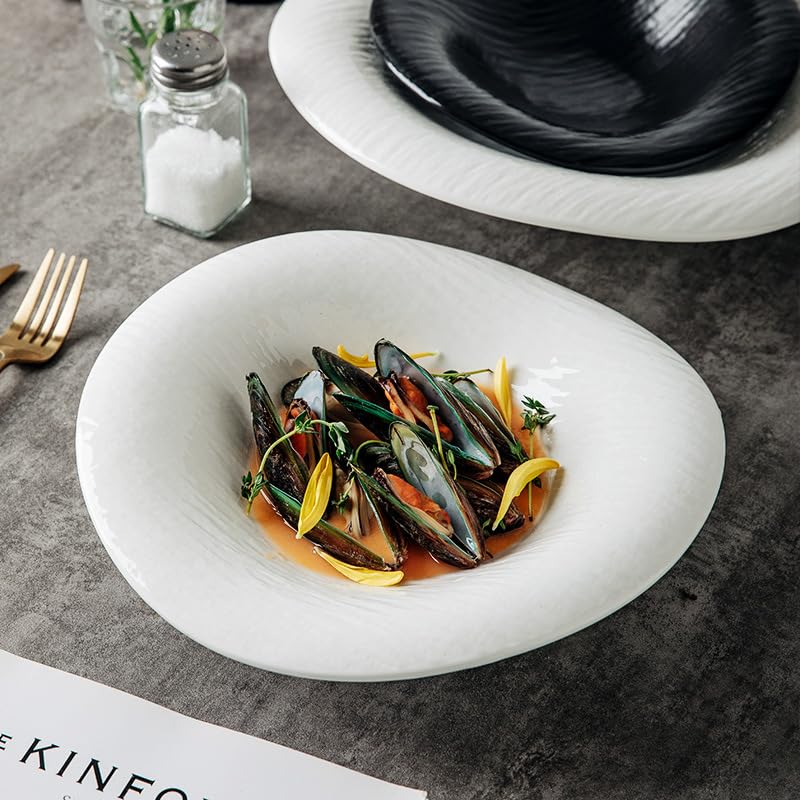Ceramiczna zastawa stołowa Kuchnia o specjalnym kształcie miska na zupę salaterka deserowa biała ceramiczna nieregularna naczynie talerz do zupy restauracja hotelowa zastawa stołowa (Color : 10 inche