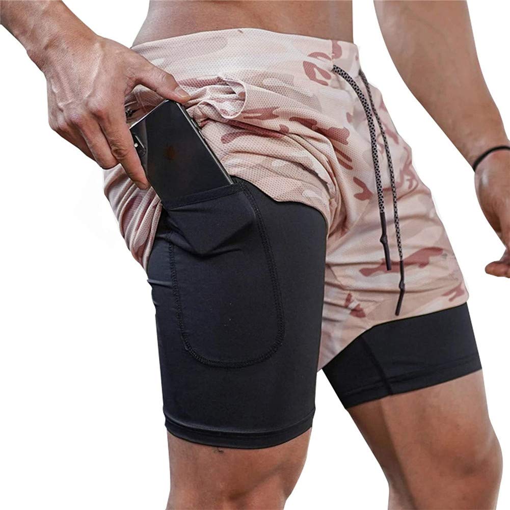HARGLESMAN Mens Running Shorts 2 in 1 Gym Workout Quick Dry Mens Shorts with Phone Pocket