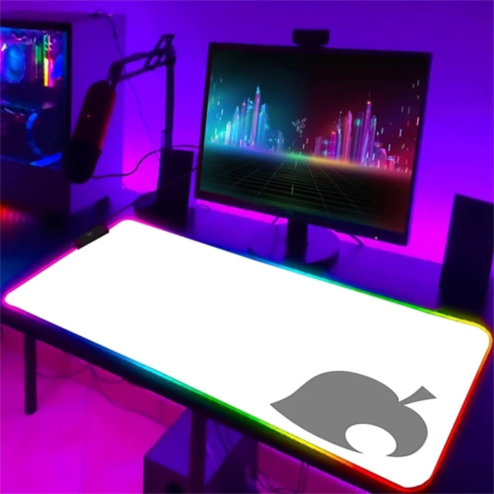 Tappetino per Mouse RGB XXL Grande Tappetino per Mouse da Gioco LED Bianco 900x400x4mm con 14 Modalità di Illuminazione e Base in Gomma Antiscivolo per Giochi Lavoro e Studio
