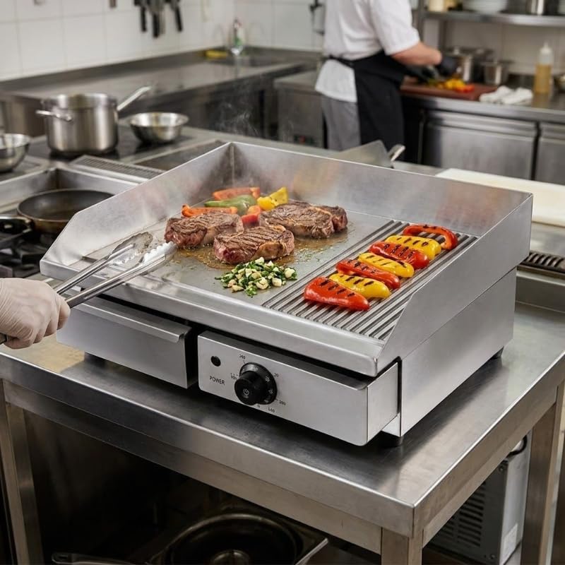 Plancha Grill Profesional 1/3 Ranurada - 2/3 Suave - 550 mm - 3000 W