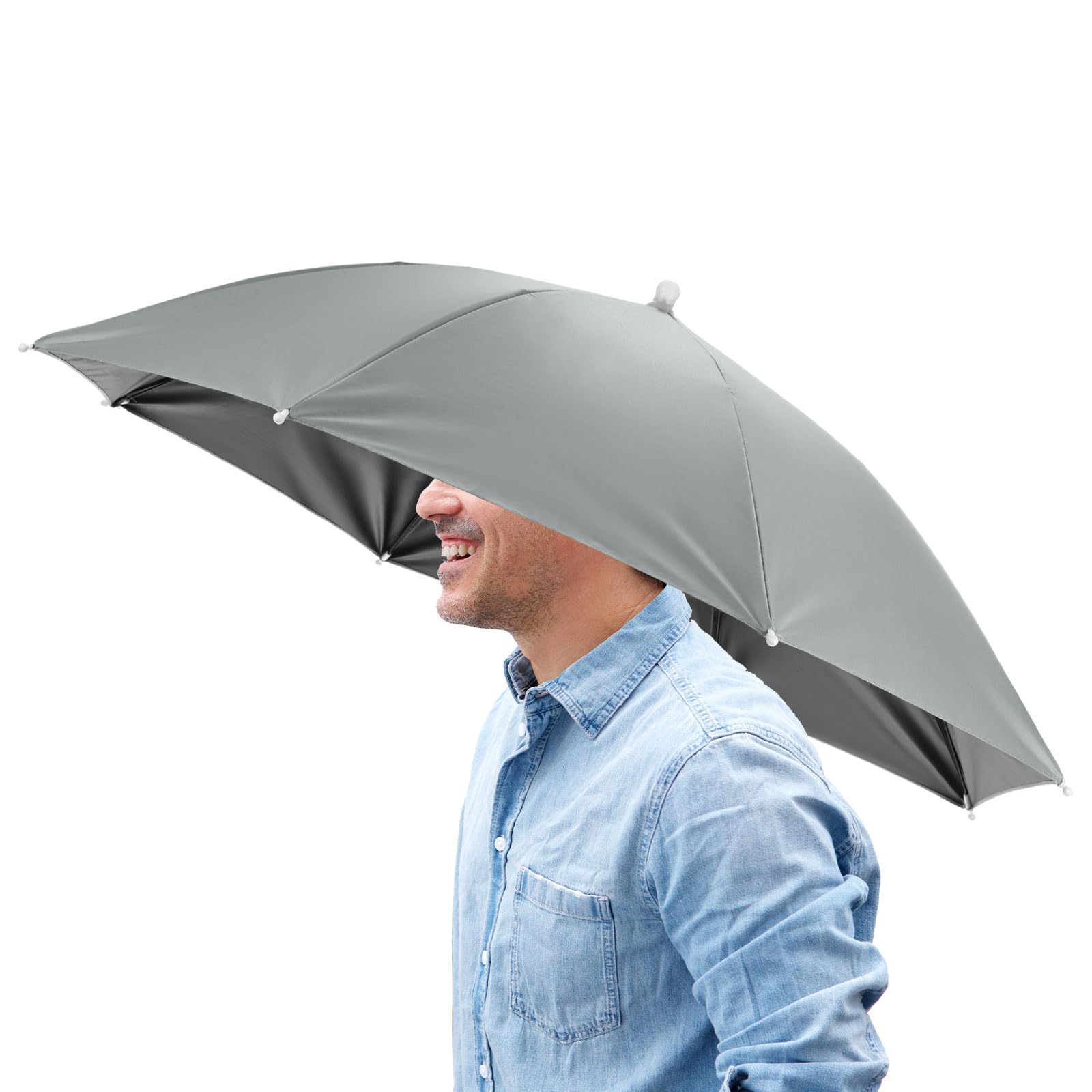 TIXIPEM 26" Headband Umbrella Hat [1 Pcs] - Hands Free Foldable Umbrella Cap Sun Hat Use for Fishing & Gardening & Golf & Camping & Hiking - [Gray] Black Glue Top Outdoor