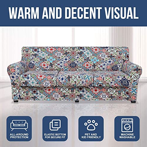 Hyha Printed Stretch Sofa Covers For 3 Cushion Couch (72"-96",Diamond Mandala) Bundle Loveseat Sofa Covers For 2 Cushion Couch (58"-72" thumb #4