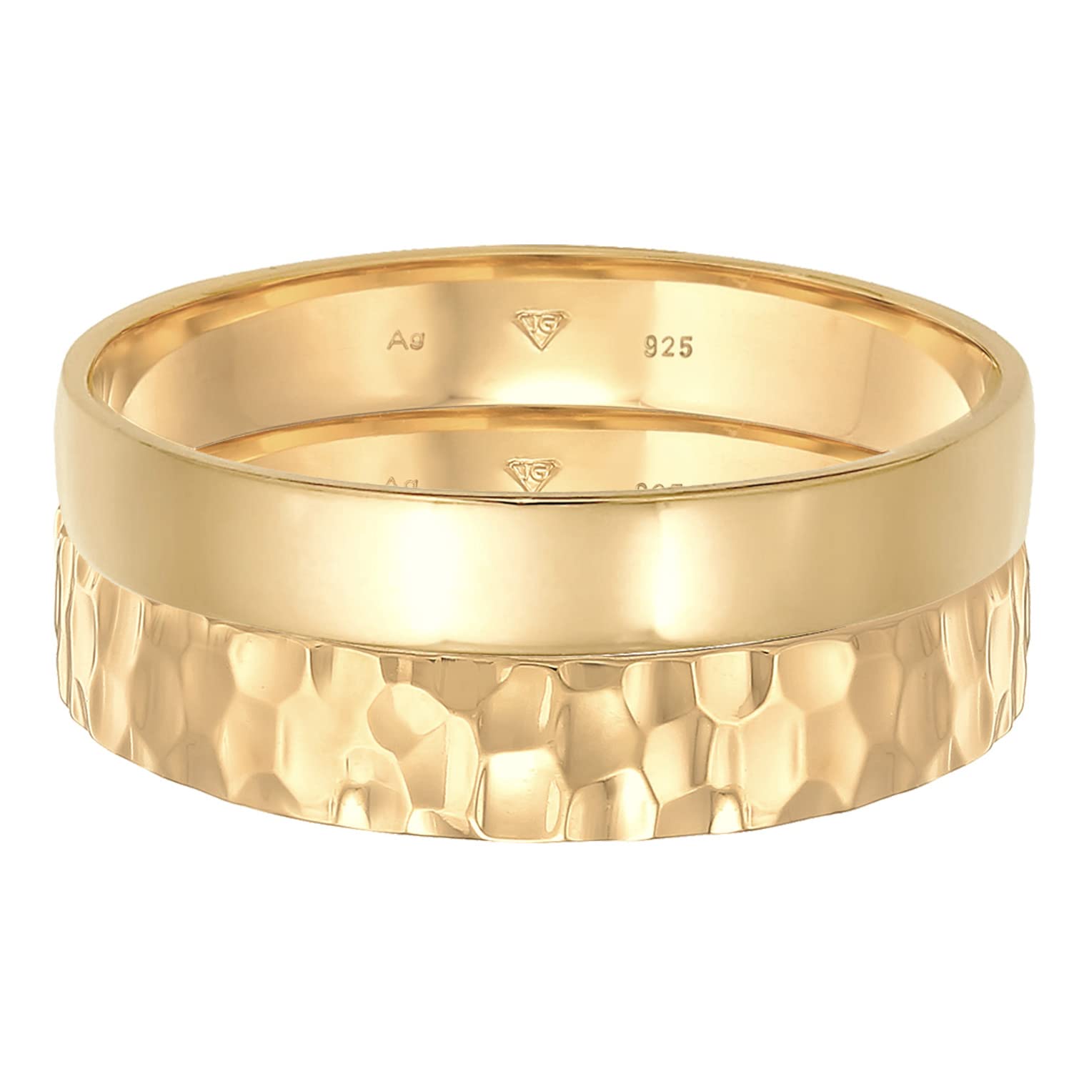 Kuzzoi Herrenringe Ring Set Silber 2 Stück Bandringe 925 Silber vergoldet