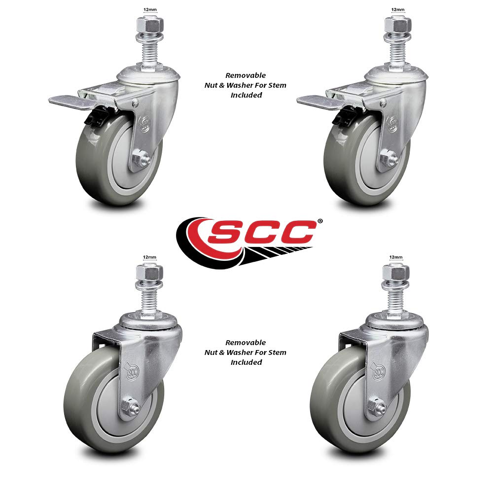 Polyurethane Swivel Threaded Stem Caster Set of 4 w/4