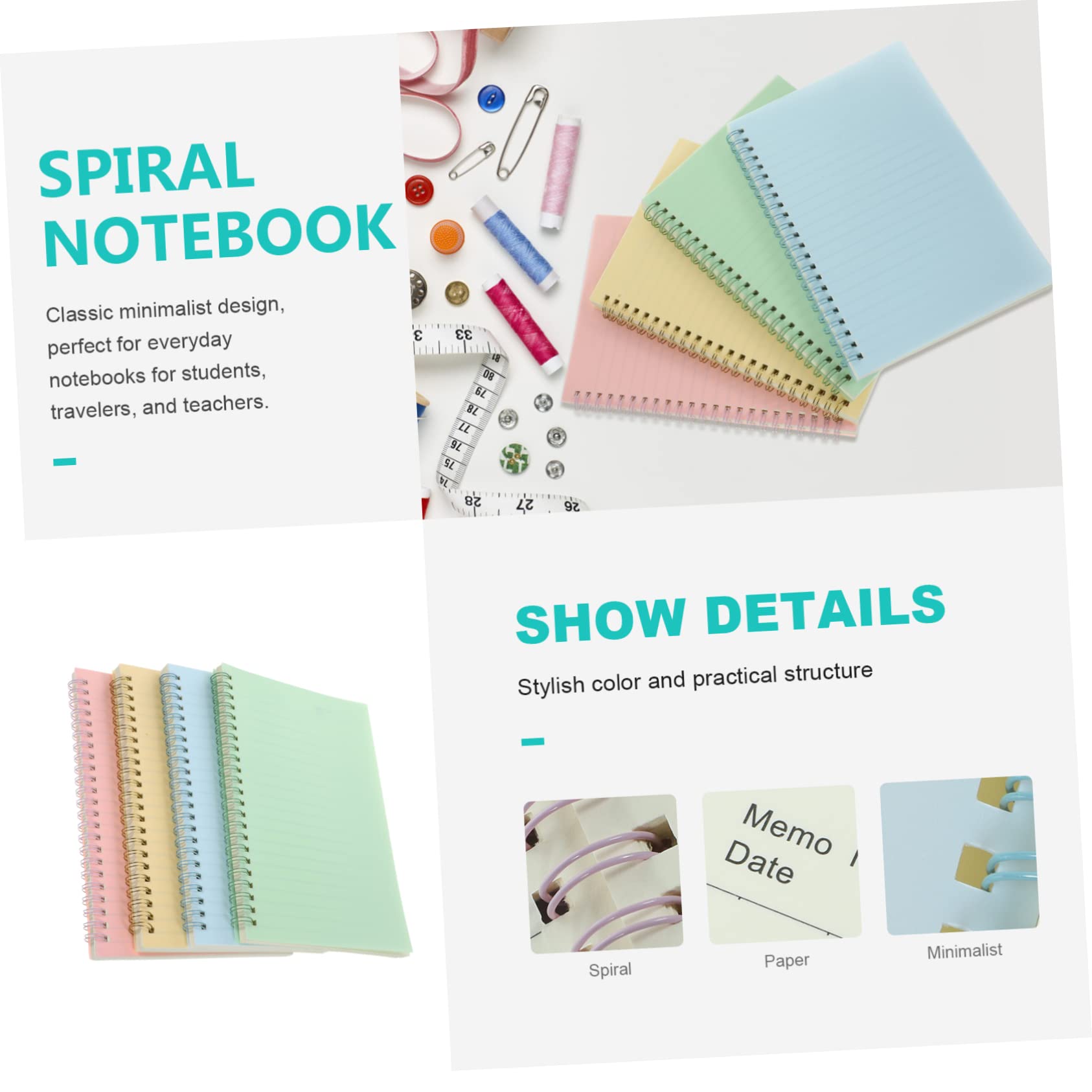 HOMSFOU -pack Farbige Spiralnotizbücher A5 mit Pp Umschlag und Papier Klassisches Minimalistisches Design 4 Stück Notizblöcke für Schule Büro und Studium