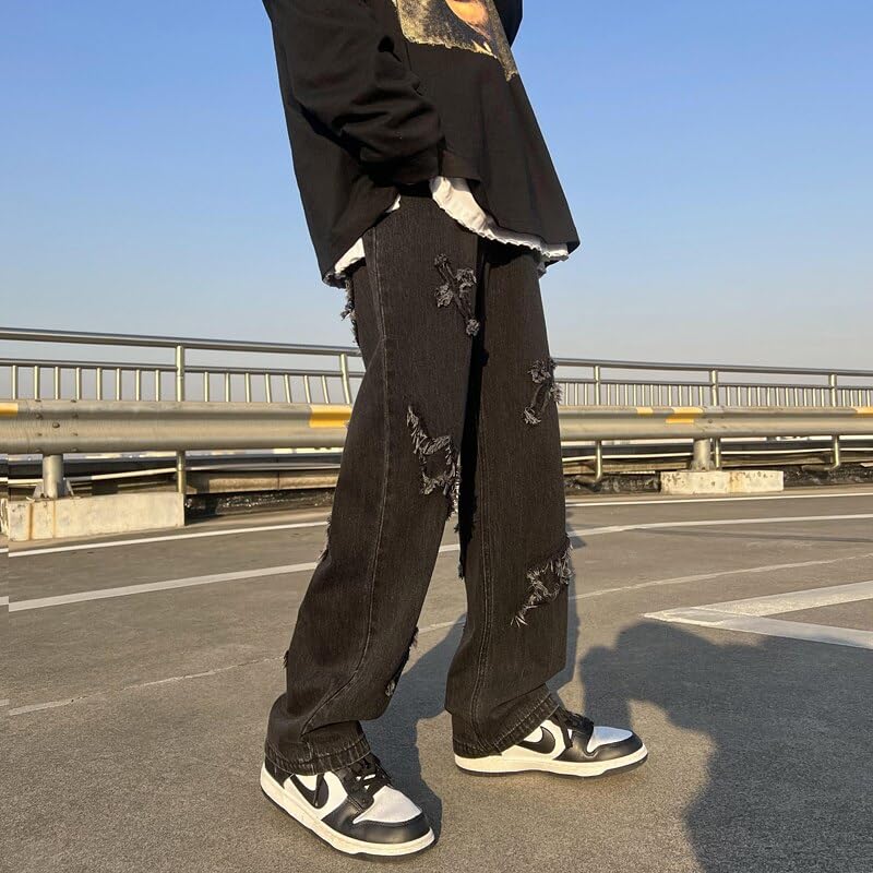 Cross Embroidery Brown Baggy Jeans Pants Men Women Y2K Clothes Hip Hop Denim Pants Y2k Harajuku Jeans2