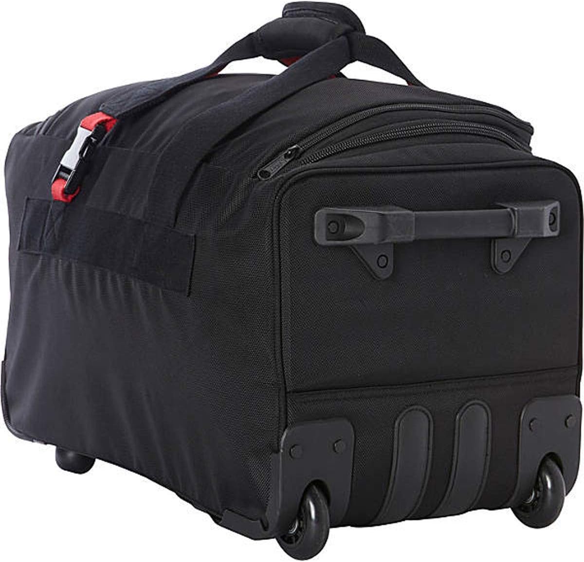 A.SAKS Rolling Trolley Duffel Bag 20-Inch Carry-On, Expandable with 2-Wheels and Telescoping Handle for Easy Traveling, Lightweight and Durable, Black with Red Details