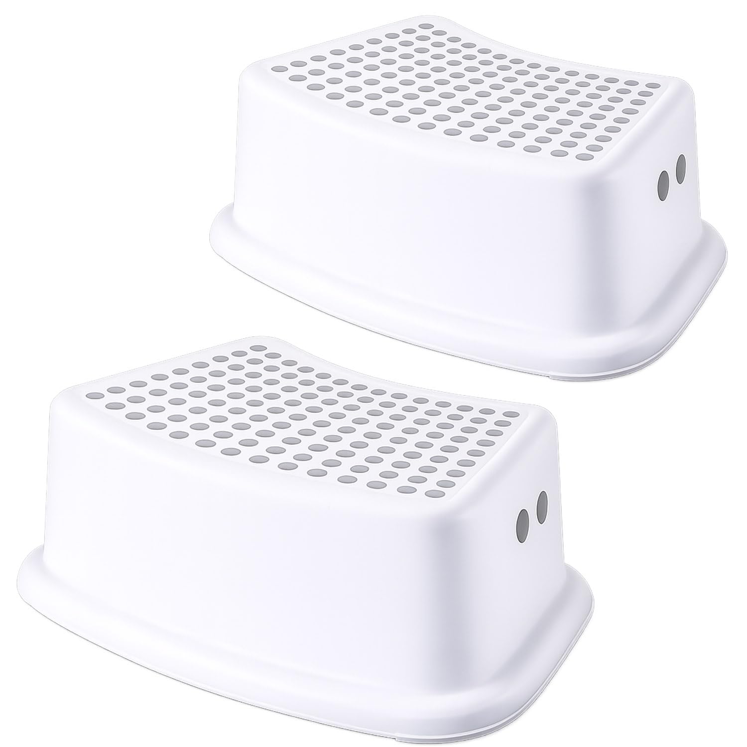 Thrink Set of 2 Toddler Step Stool, Non-Slip Kids Bathroom Stool with Anti Slip Feet, Strong PP Plastic Booster Step with Side Handles, Ideal for Toilet Training, Sink & Kitchen Helper, Grey