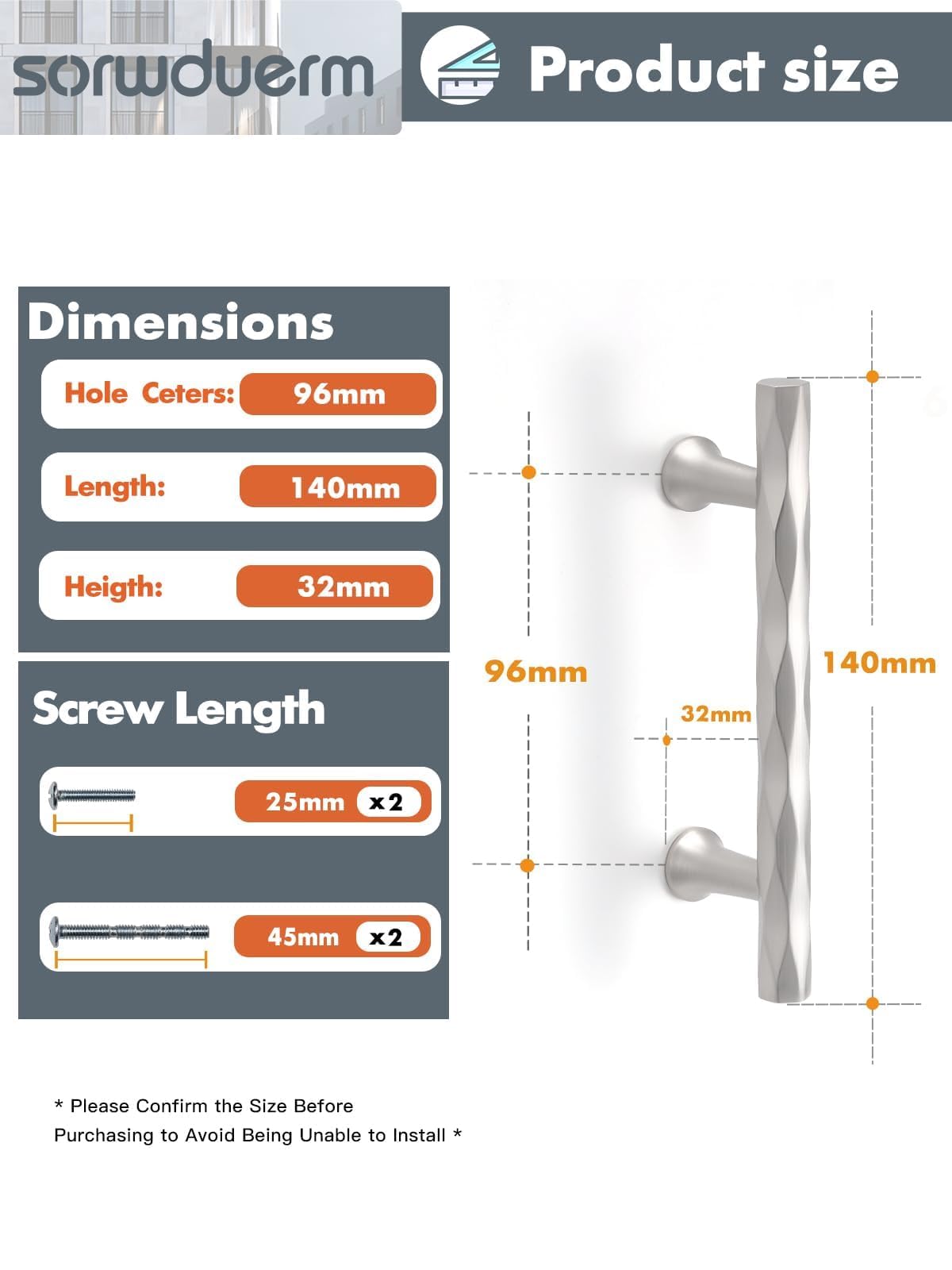 SORWDUERM Brushed Nickel Cabinet Pulls 2 Pack 96mm Hole Center Kitchen Cupboard Handles Decorative Kitchen Drawer Dresser Cupboard Bathroom Vanity Cabinet Hardware Rhombus - Image 2