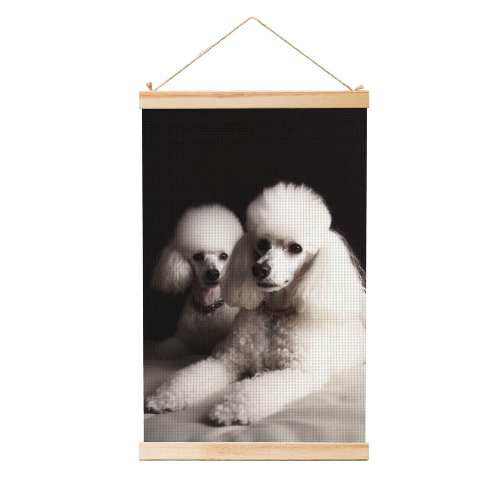 french poodle Poster Wooden Shaft Hanging Poster Wall Hanging Banner Canvas Artwork with Wood Frames 16"x24" Modern Artwork Decor Ready to Hang Wall Art for Home Decor Scroll Painting