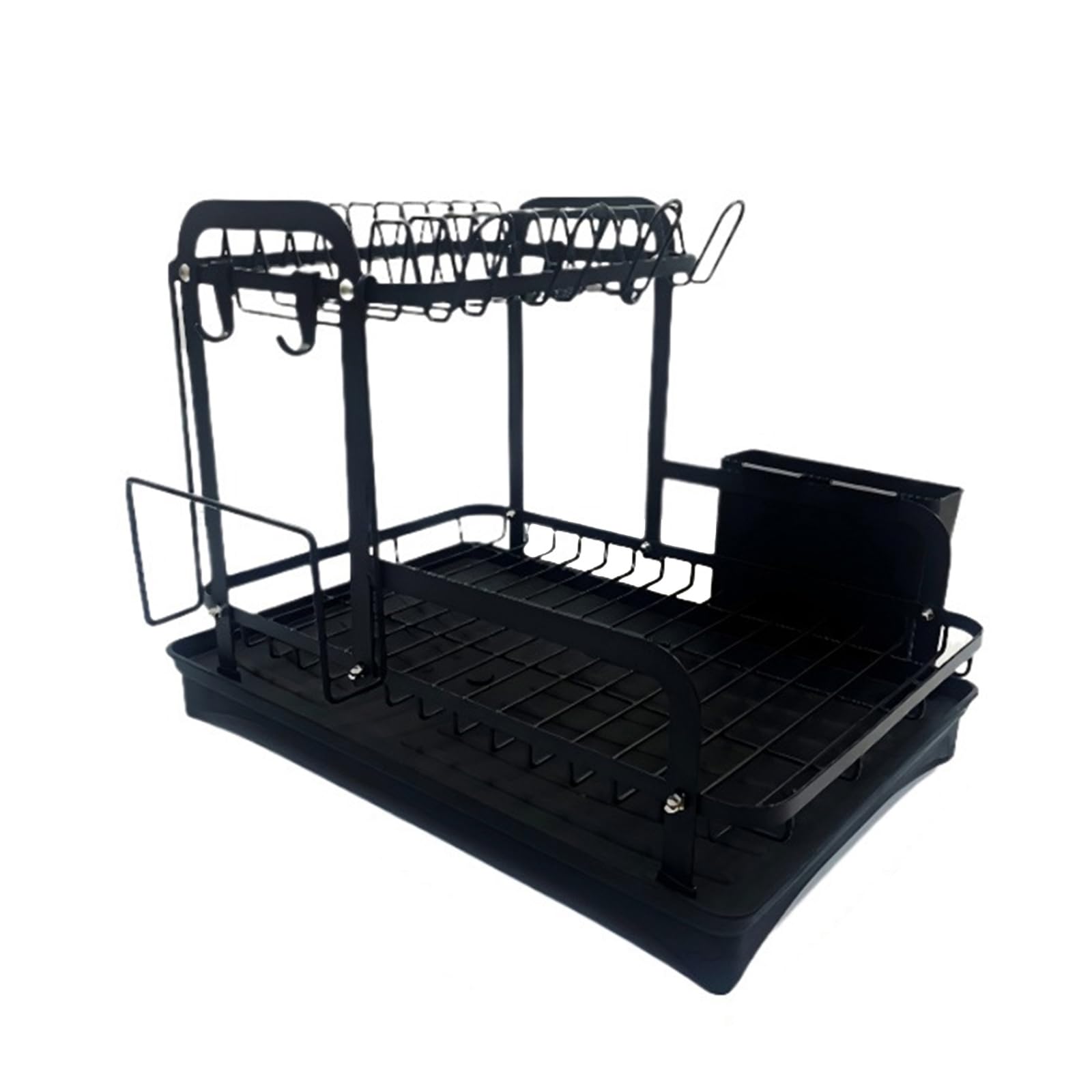 Space Saving Drying Rack Double Layer Drip Tray Utensils Holder with Cup Holder Hook Kitchen Counter Organiser Rack with Cup Hook