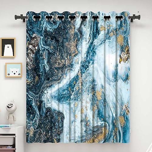 ZYMECH Blackout Curtains for Sliding Glass Door Blue Imitation Marble Door Frame Curtain Drapes Kids Room (W) 60 X (H) 60 Inches,1Panel
