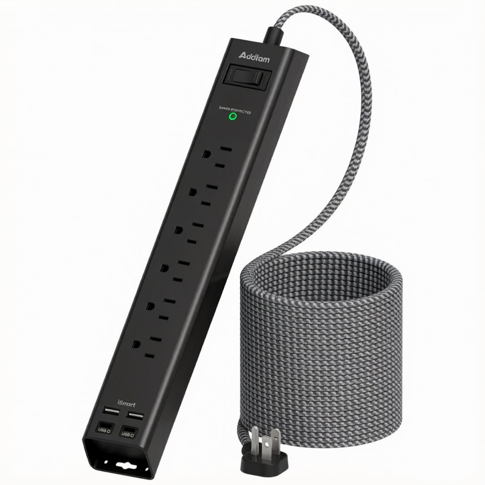 15Ft Power Strip Surge Protector with 6 Outlets and 4 USB Ports (2 USB-C) | 15FT Long Extension Cord, 900J, Flat Plug Multi Outlet Extension Cord for Home, Office, Garage and Workshop Black & Dark Grey 15 FT