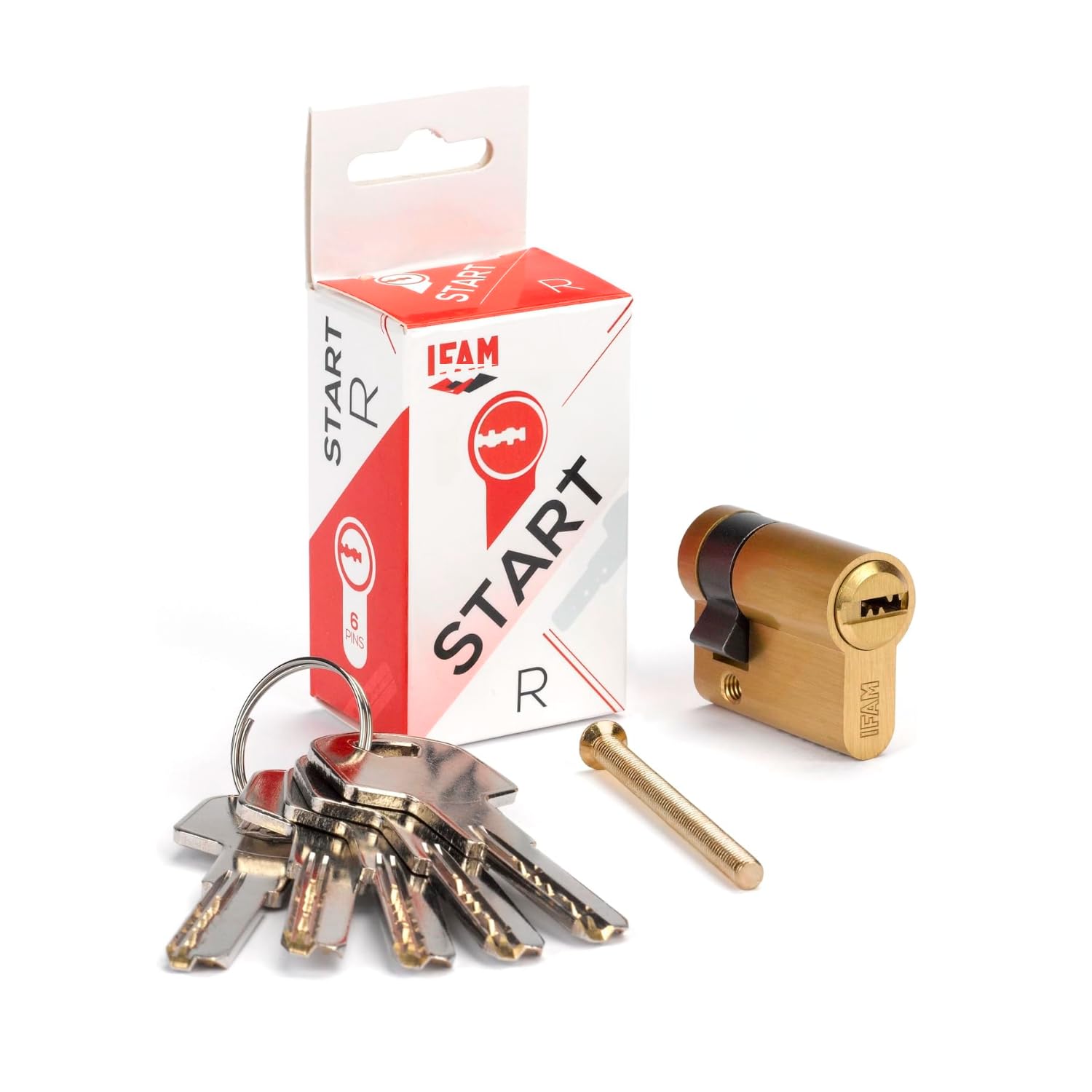 IFAM Cylinder Start STR1030L, Zylindrisches Sicherheitsschloss, Messingausführung, 10x30mm, inkl. 5 vernickelten Stahl-Sicherheitsschlüsseln, Euro-Profilzylinder, Innen- und Außentürschlösser