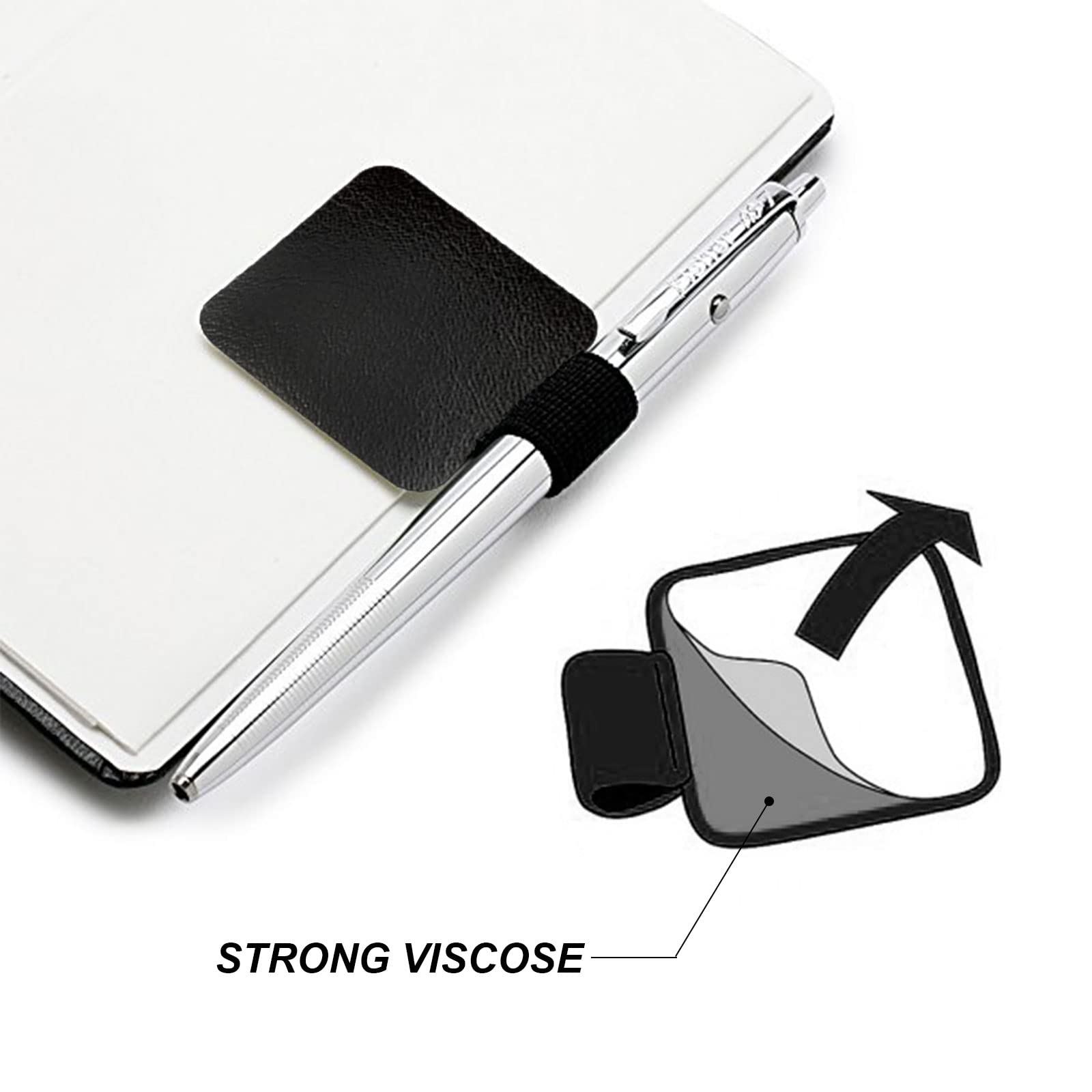 VIKSAUN 10 Pack Pen Loop, Zelfklevende Houder, Ring, Stiftschlaufe Schwarz, Elastische Rechthoekige Loops Voor Notebooks, Dagboeken, Kalenders, Tabletten