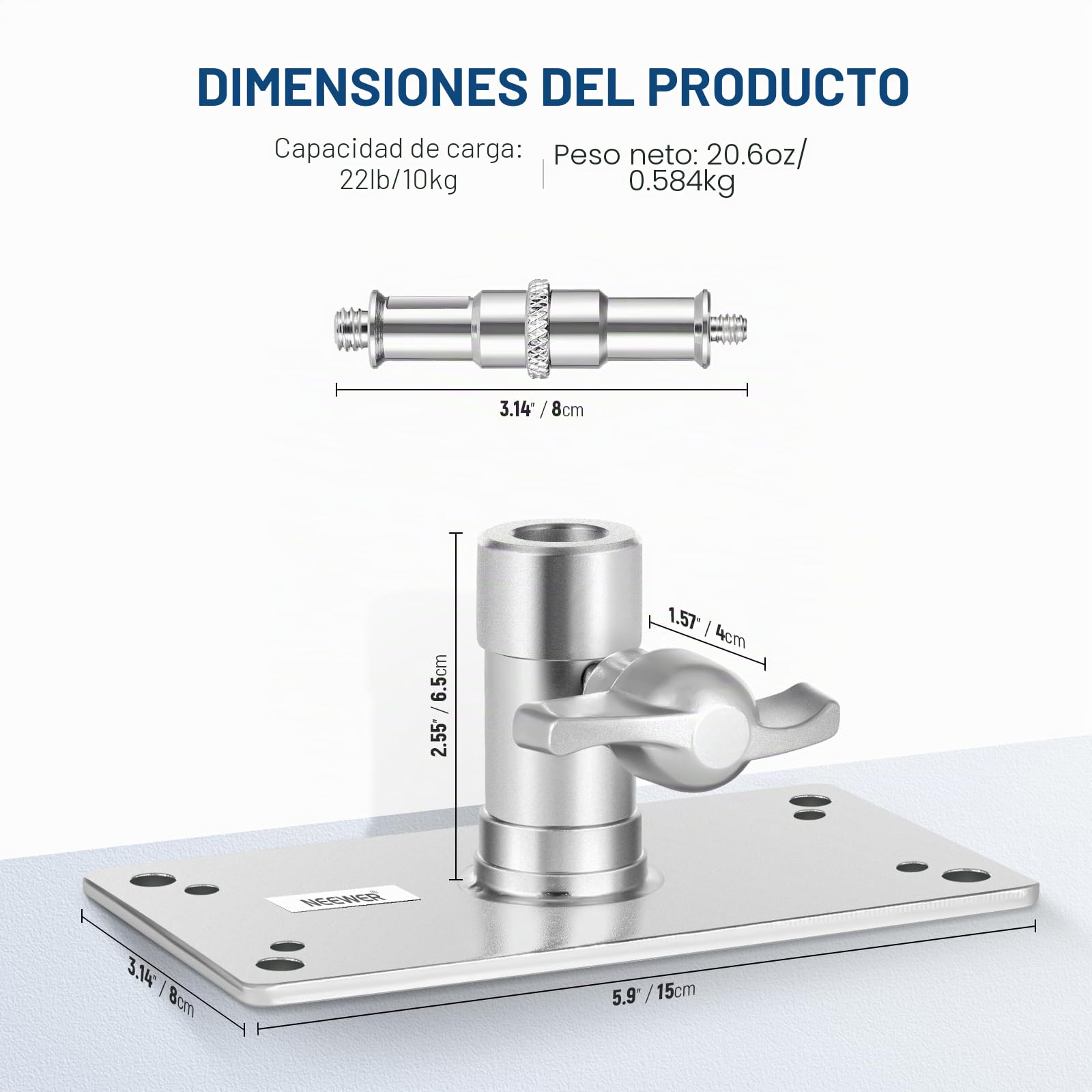Neewer ST-WM1 - Soporte de Pared para Techo de 3.34 Pulgadas con Rosca de 1/4 Pulgadas y 10 Tornillos, Soporte de Pared para cámara de Estudio fotográfico de fotografía, luz de Video, Flash