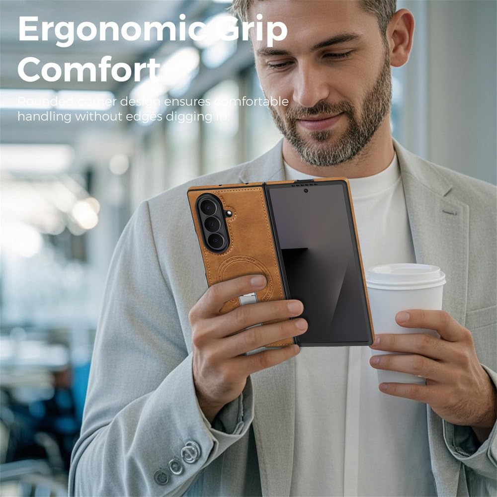 Cover per telefono in pelle magnetica con ricarica wireless per Samsung Galaxy Z Fold 8 Ultra 7 6 5 4 3, antiurto, con supporto integrato, colore arancione, per Samsung Galaxy Z Fold 5