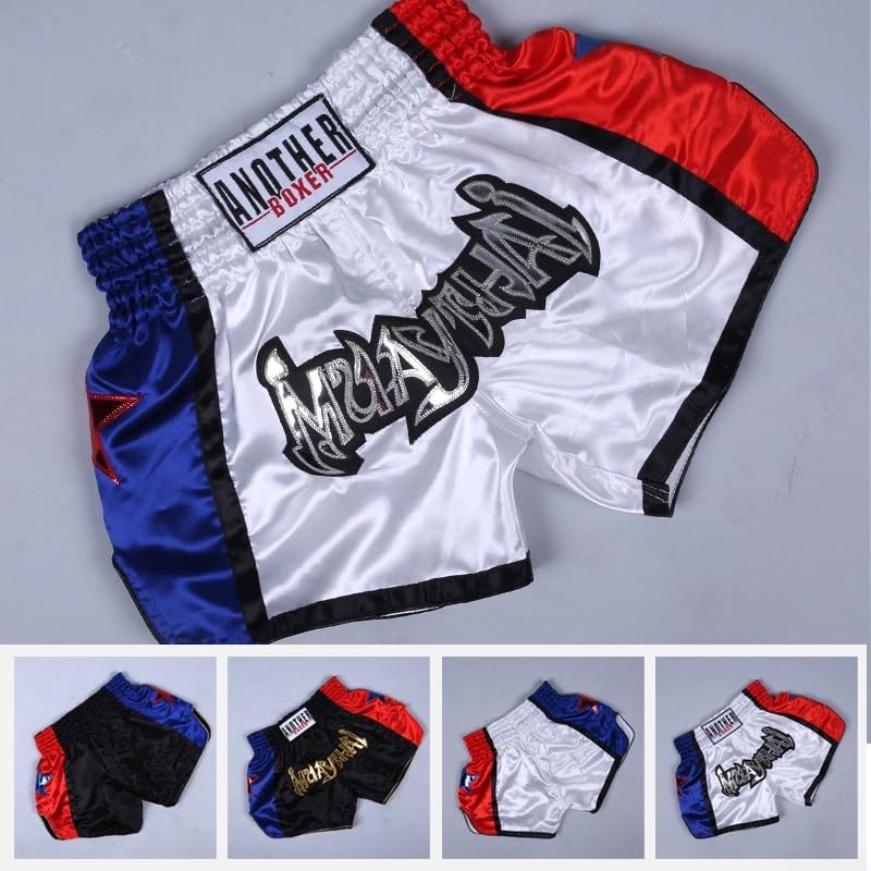 Pantalones Cortos de Muay Thai, Unisex, Artes Marciales, Kickboxing, Lucha, Para Entusiastas del MMA (3XL, Blanco)