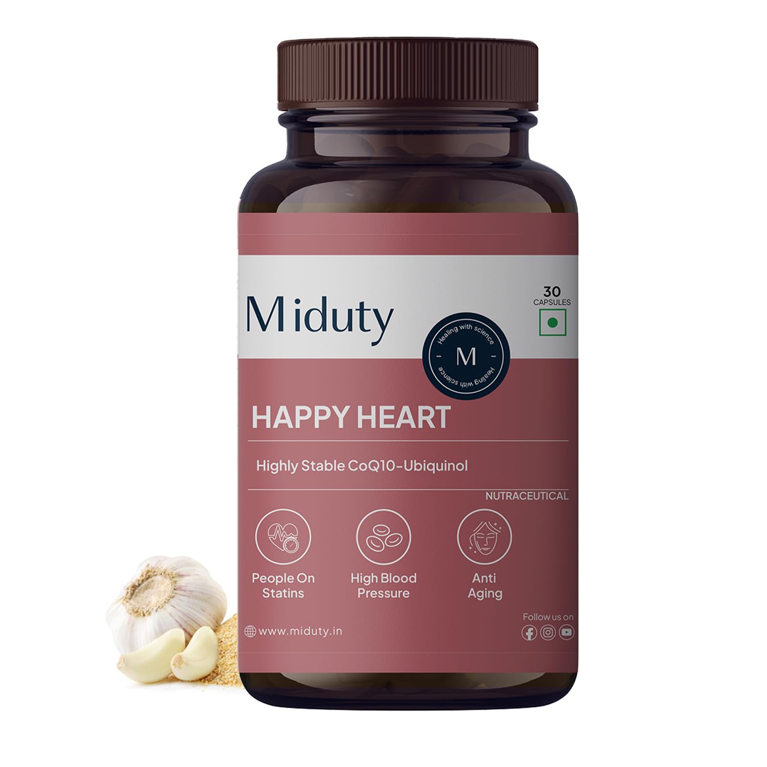 Miduty Happy Heart - Liposomal High Absorption CoQ10-300 mg With Methyl Folate, D-Chiro-Inositol, Magnesium | Helps in Blood Pressure Control & Heart Health Supplement - 30 Capsules-image-18