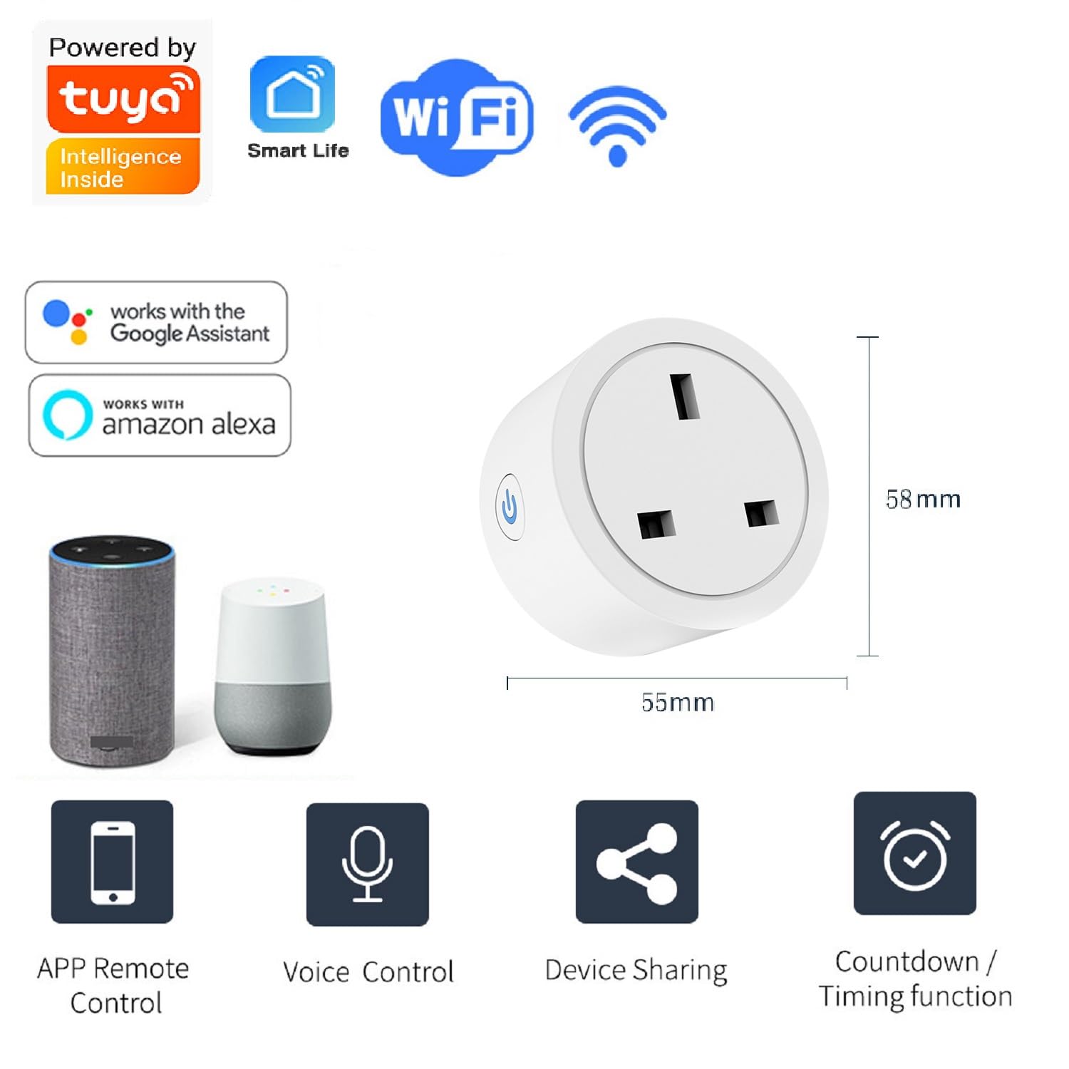 UseeLink WIFI Smart Plug Work that with Alexa (Echo, Echo Dot), Google Home, IFTTT, Remote Control and Timer Function - Image 2