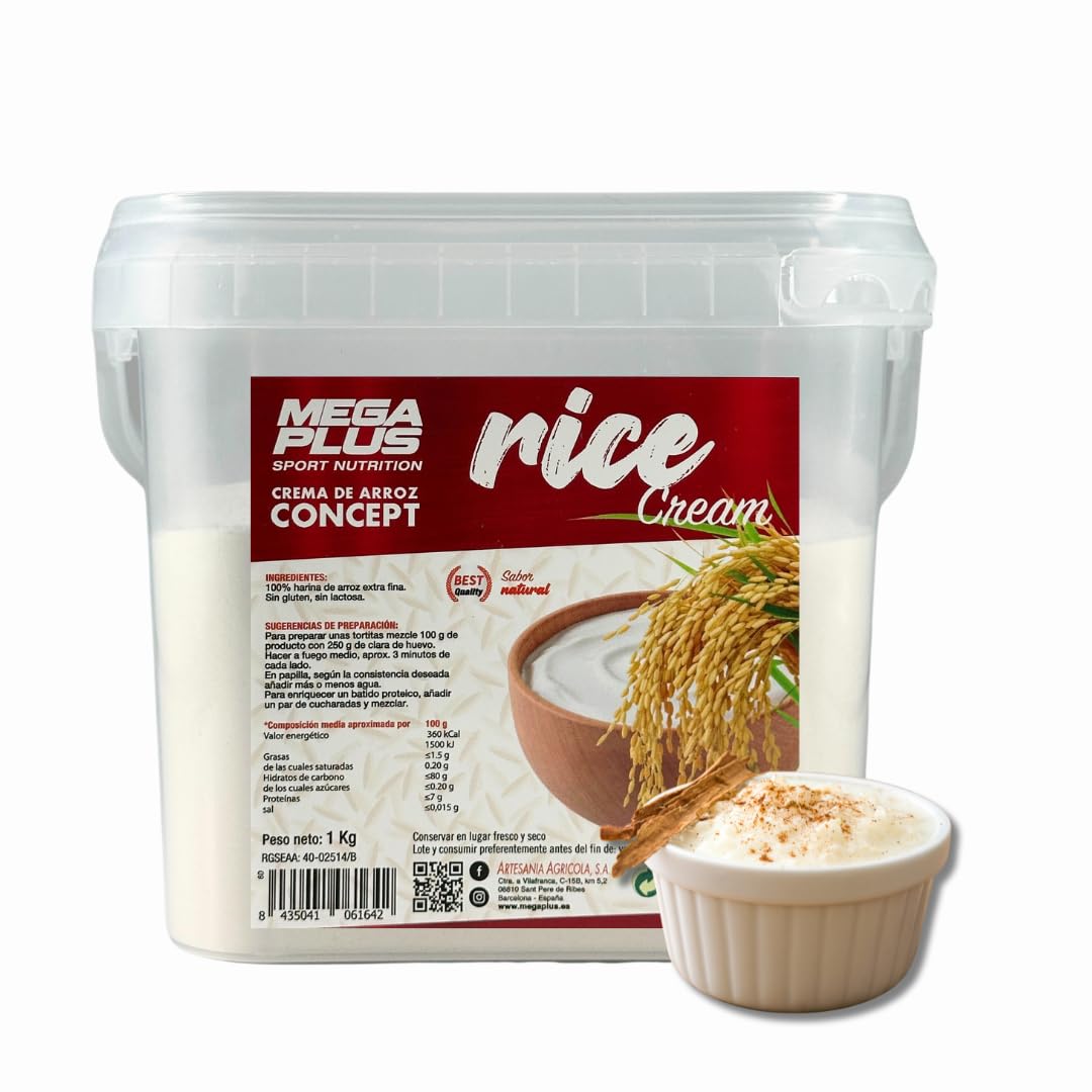 Crema de Arroz - Mega Plus Concept - Crema de arroz en polvo - Sin azúcares añadidos - alto en carbohidratos - Sin Gluten - Sin Lactosa- 1 kg (1 Kg, Vainilla) — view 10