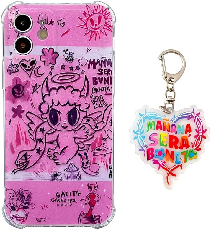 IbdrY Funda para iPhone 12, diseño de la cantante Karol Manana con llavero Sera, bonita funda protectora de TPU suave Kawaii Pink Bonito para