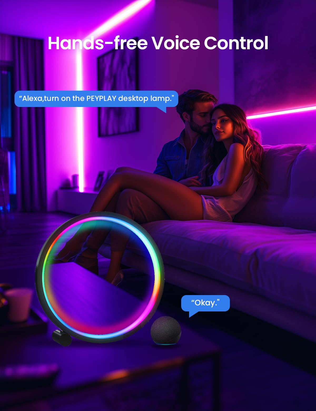 Lámpara de mesa LED inteligente, iluminación RGB+IC, luz nocturna que cambia de color, sincronización de música, modo de bricolaje, atenuación continua, aplicación y control de voz (WiFi de