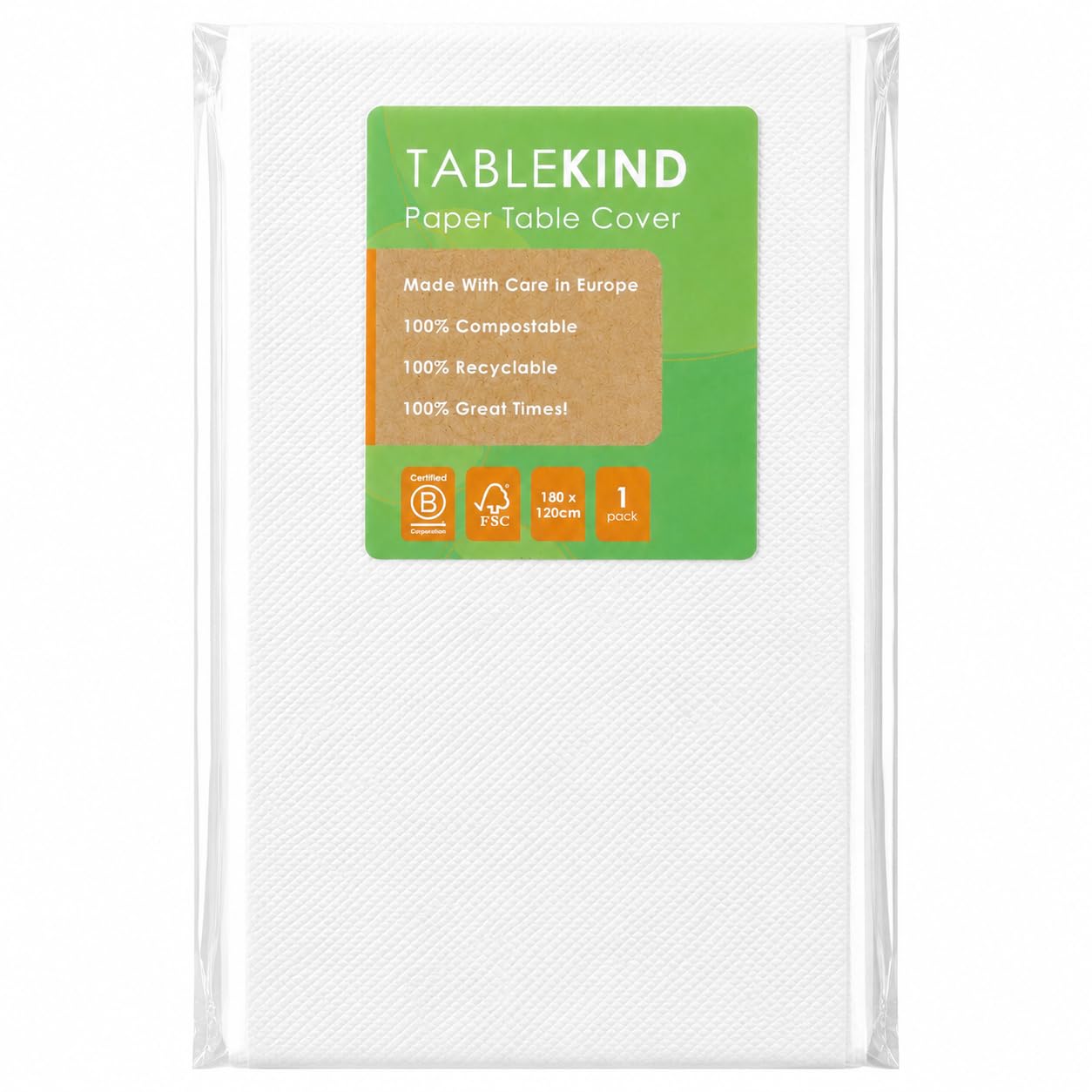 TABLEKIND Disposable Paper Table Cloth 180 x 120cm, Recyclable Compostable Party Table Cover, Eco Friendly FSC Paper Tablecloth for Birthdays, BBQs, Picnics & Events
