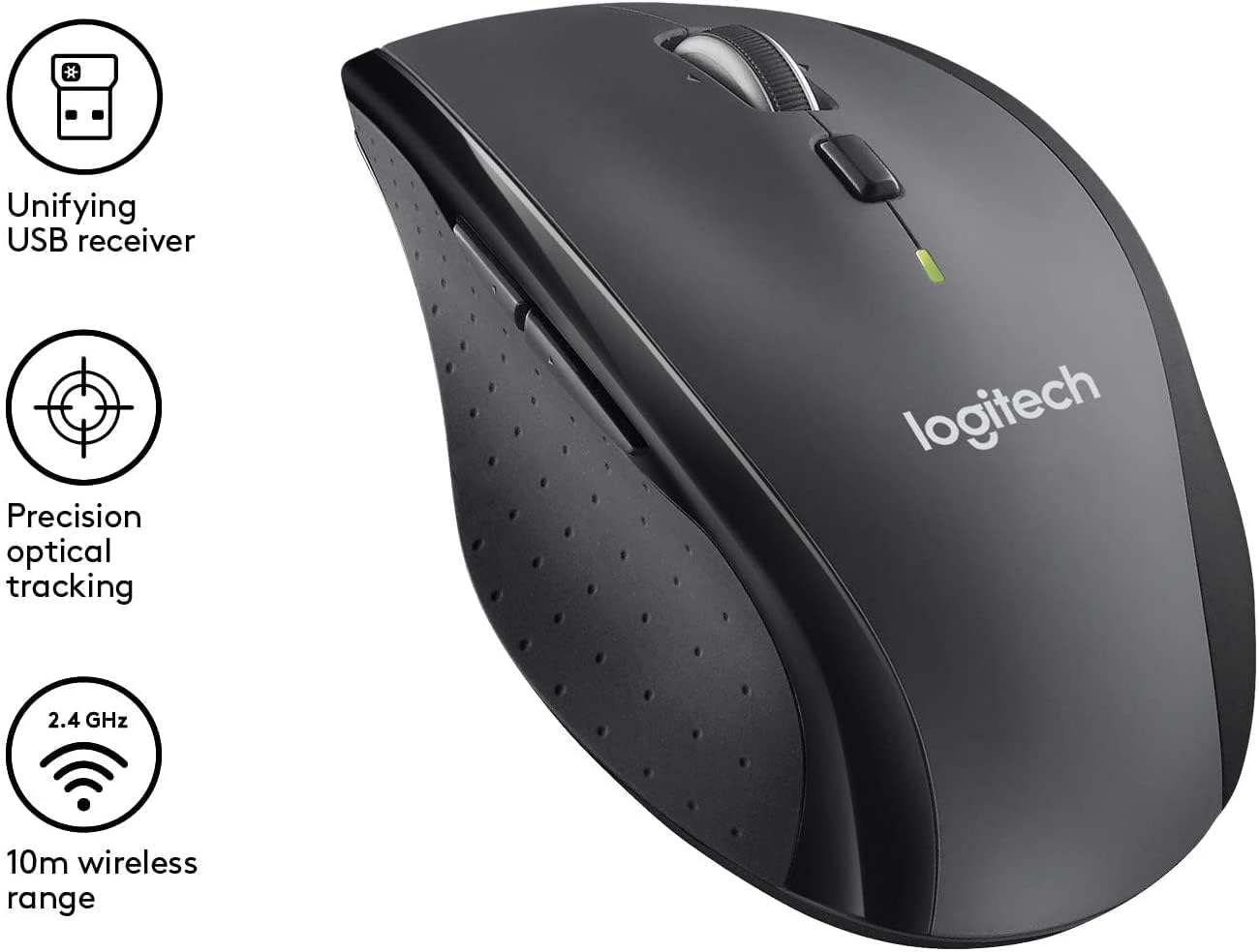 Logitech M705 mouse with Unifying USB receiver and wireless range icon