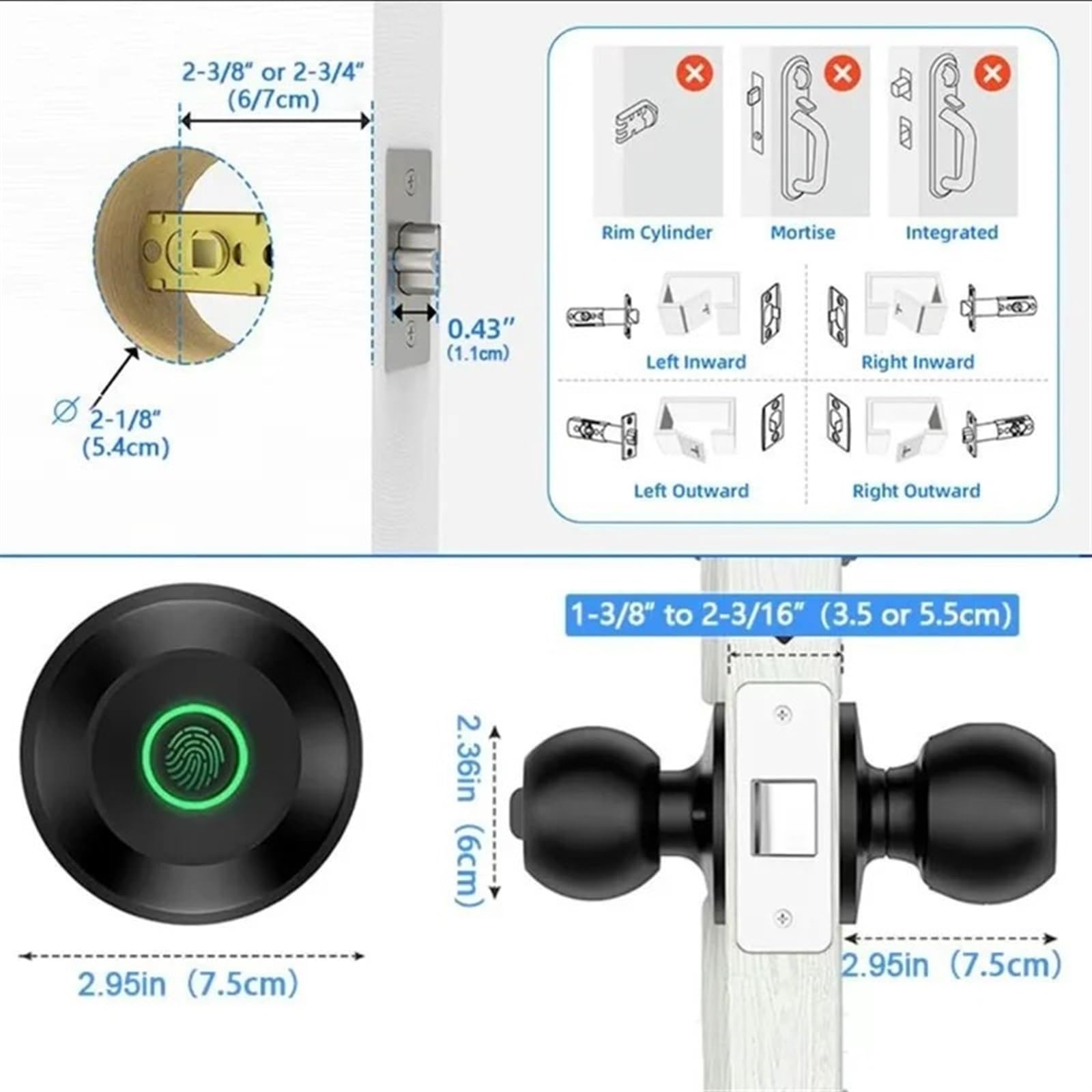 Kontrola aplikacji Bluetooth Inteligentny zamek bezkluczykowy Klamka do drzwi Cyfrowy elektroniczny z czytnikiem linii papilarnych Biuro Handlowe(Nero)