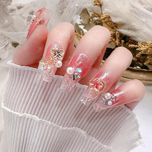 50 Pcs 8Mm Fortune Comes Bauhinia Flower Nail Charms Rhinestone 3D Resin Gold Edge Clock Flower Crystal Gem Diy Women Nail Art Decorations #TOP5
