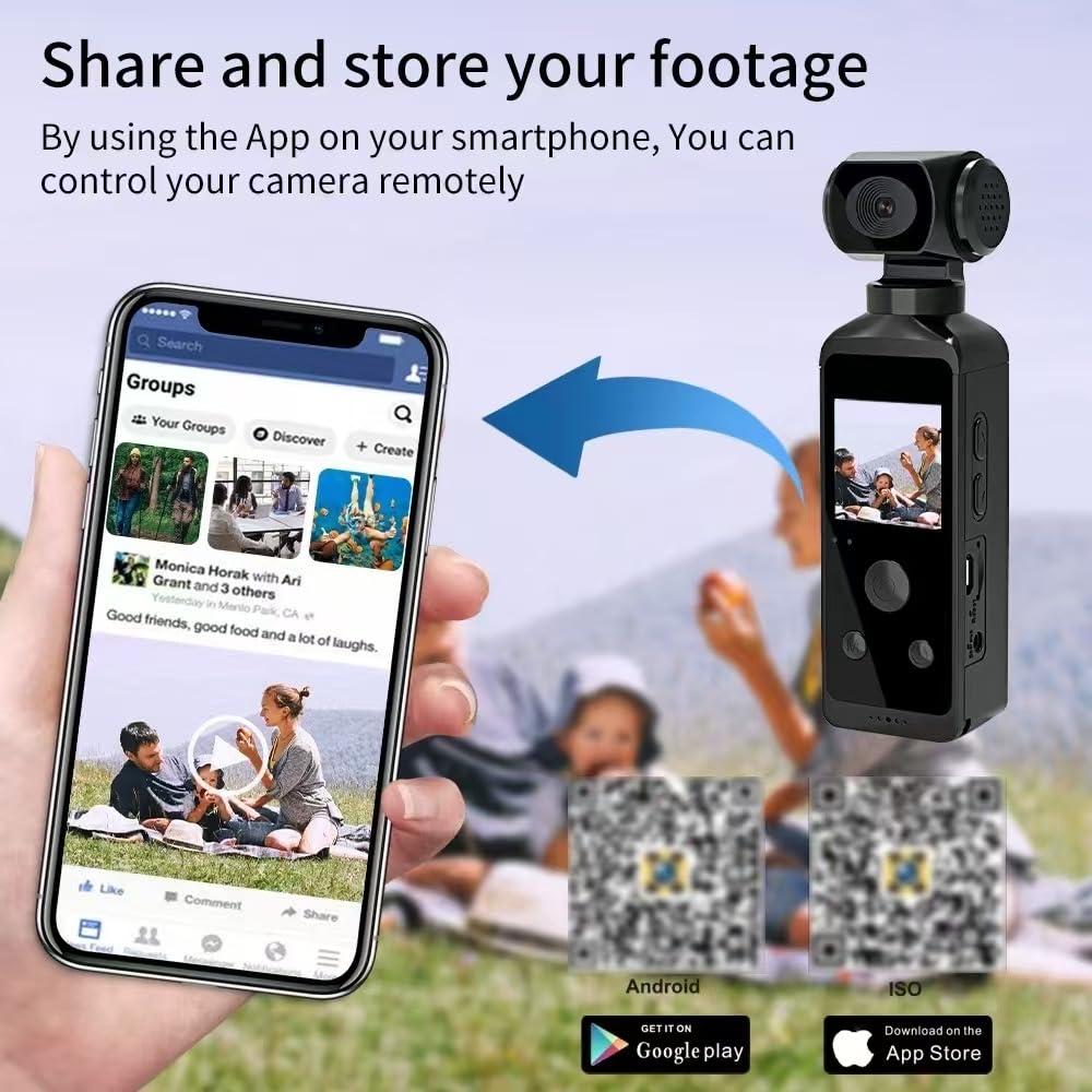 Générique Appareil de Poche, d'action 4K HD, Anti-secousse Rotative à 270 °, Appareil sous-Marine de 30 M avec Micro WiFi, Caméra Vidéo Portable pour la Plongée en Plein Air