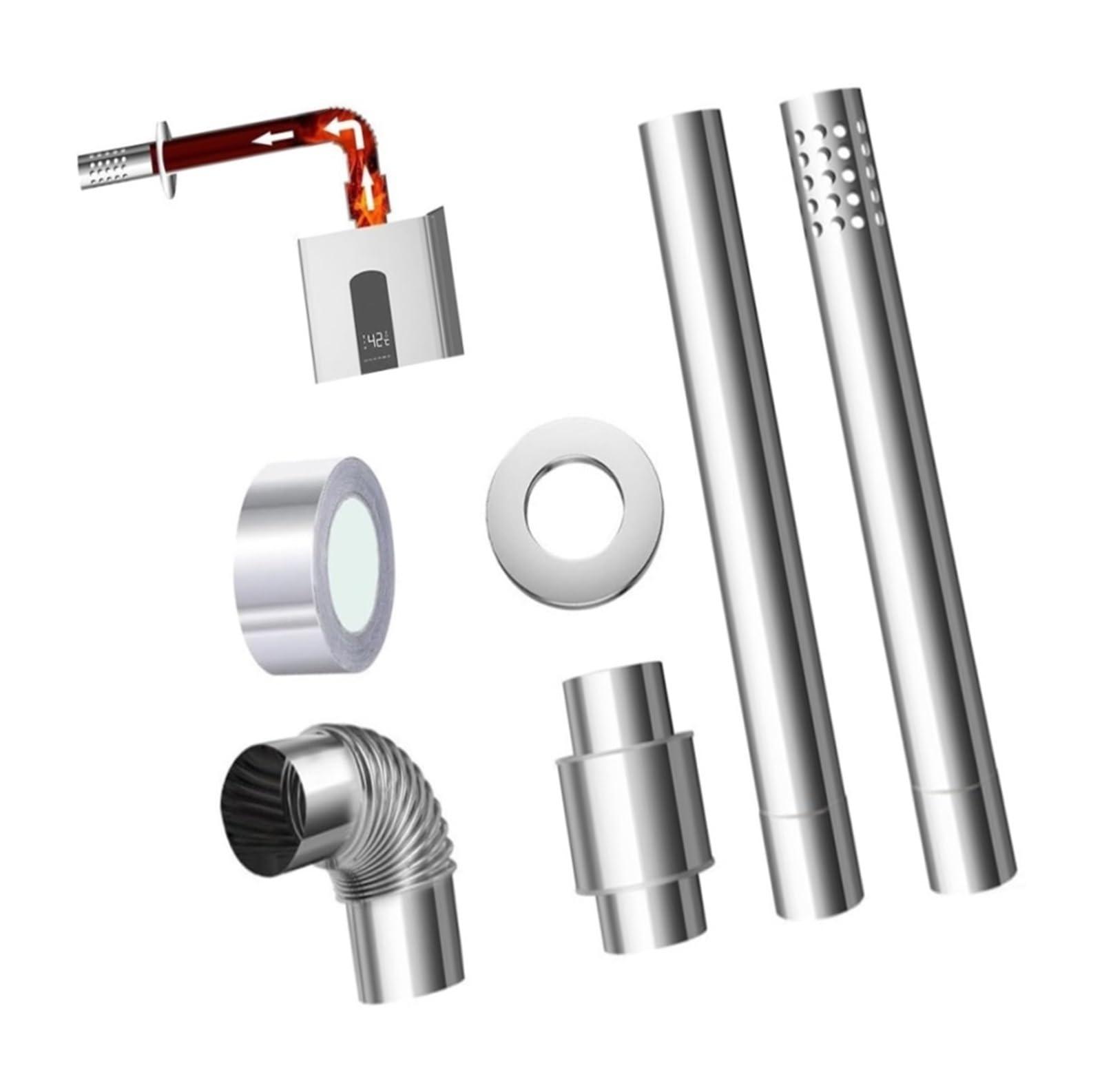 Kit de tubo de chimenea for calentador de agua a gas de acero inoxidable con tubo perforado, tubo recto y válvula de retención for ventilación