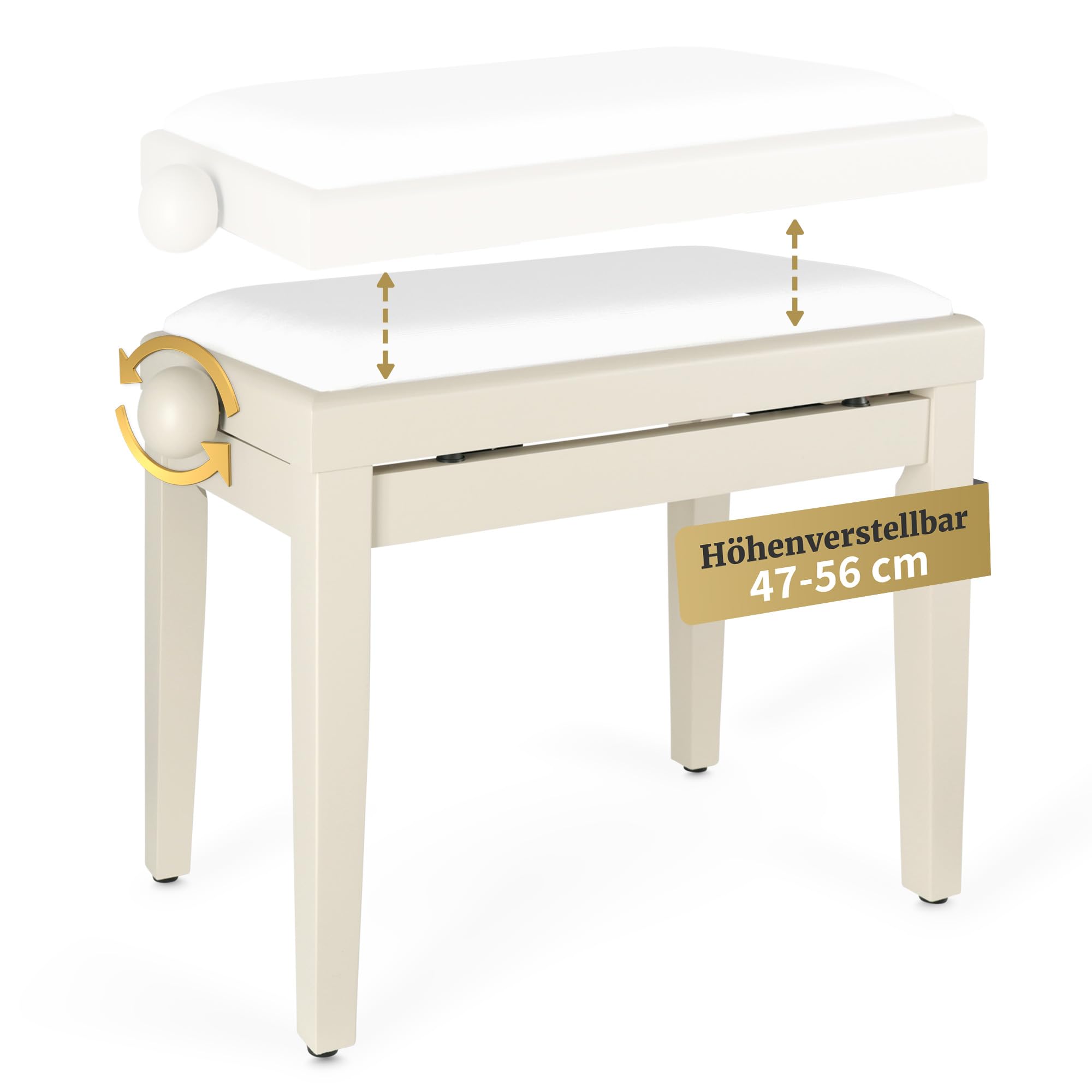 Banco para piano Classic Cantabile en madera de fresno blanca mate