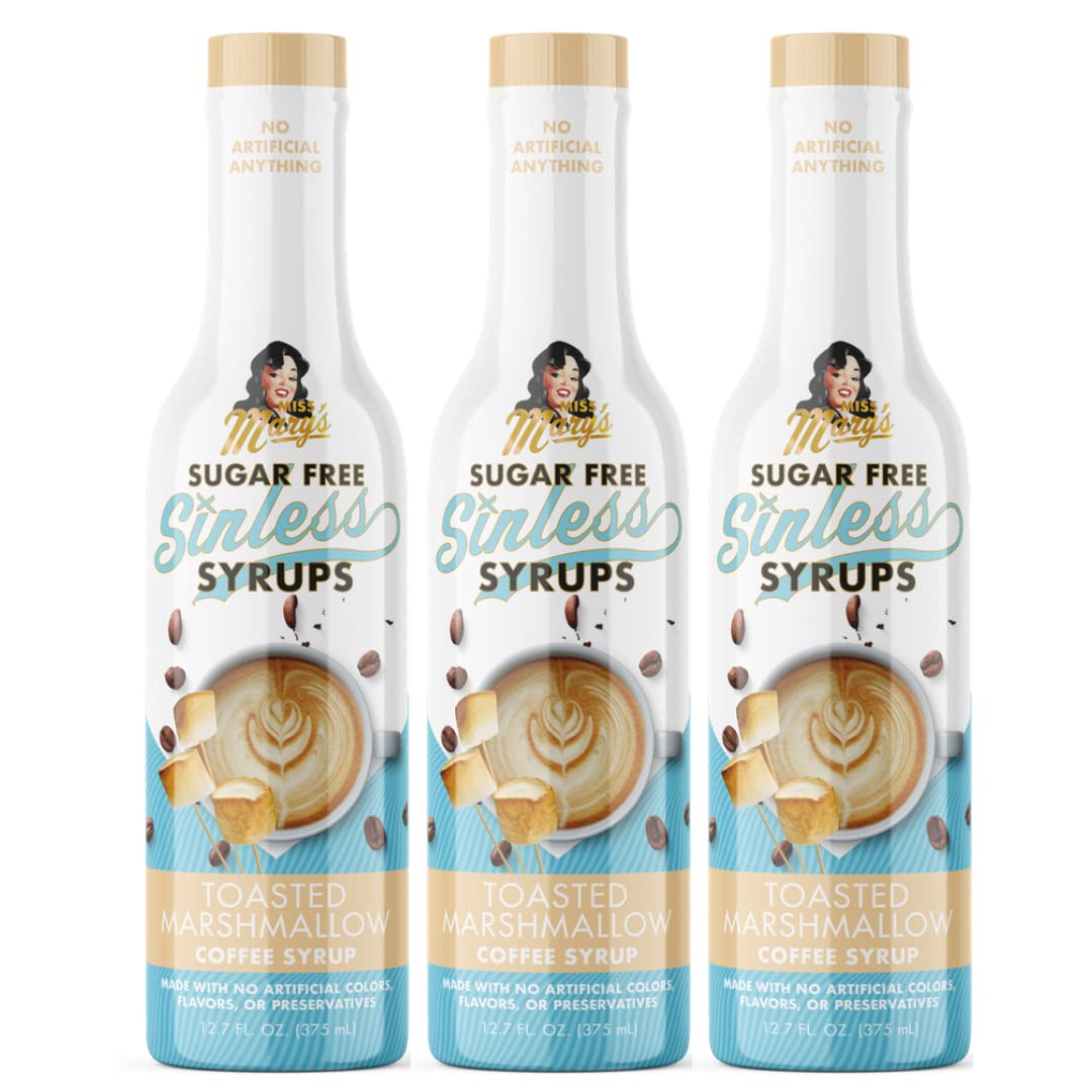 Sugar Free 3pk Toasted Marshmallow Sinless Syrup- Stevia Based, No Sugar Alcohols or Sucralose, No Artificial Sweeteners, Natural Ingredients, Coffee