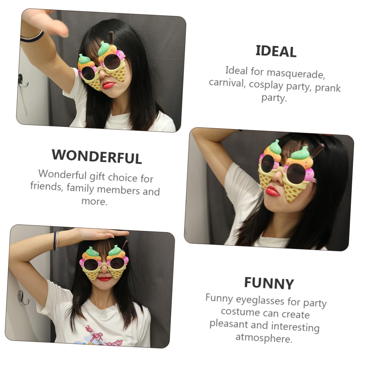 SHERCHPRY 3juegos Gafas De Sol Diseño De Helado Para y Fotografía Accesorios Divertidos Para Adultos y Niñas