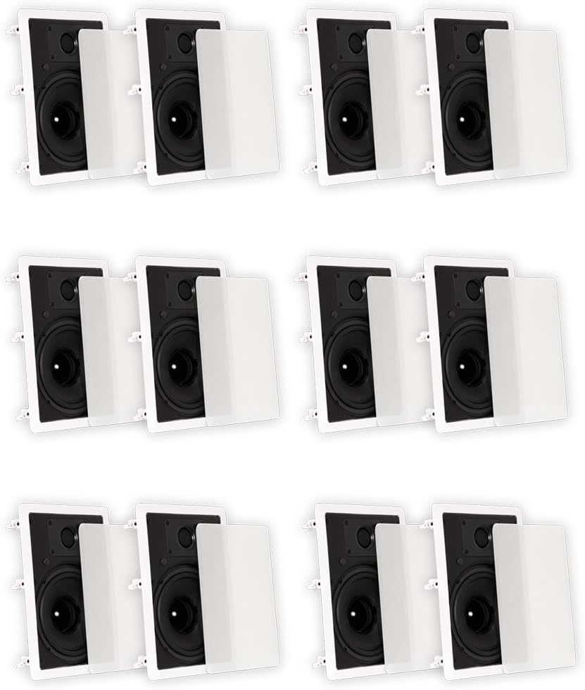 TS80W Flush Mount In Wall Speakers with 8" Woofers Home Theater 6 Pair Pack