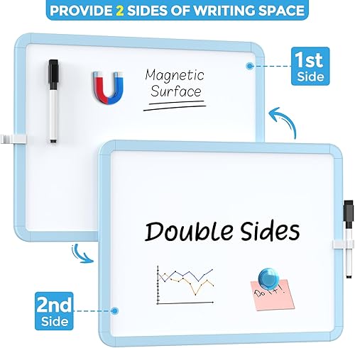Vista 17 de MaxGear Pizarra pequeña de borrado en seco, pizarra blanca colgante de doble cara de 14 x 11 pulgadas para pared, mini pizarra blanca con 3 Blanco