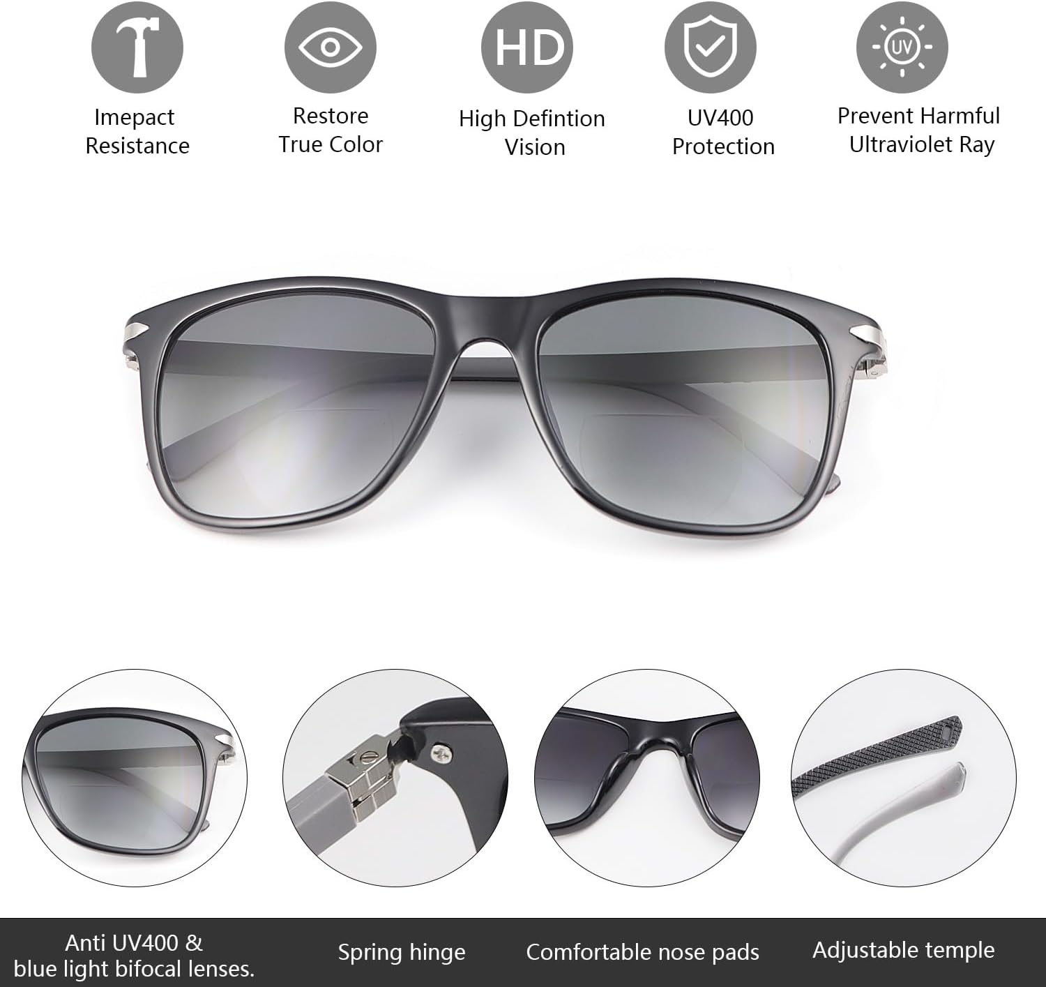 MIRYEA Polarized Bifocal Reading Sunglasses for Men Women Blue Light Blocking Glasses Black Lens UV Protection Outdoor Sun Readers Lightweight Driving Eyeglasses Tinted Shades Anti Glare Eyewear 2.5 - Image 7