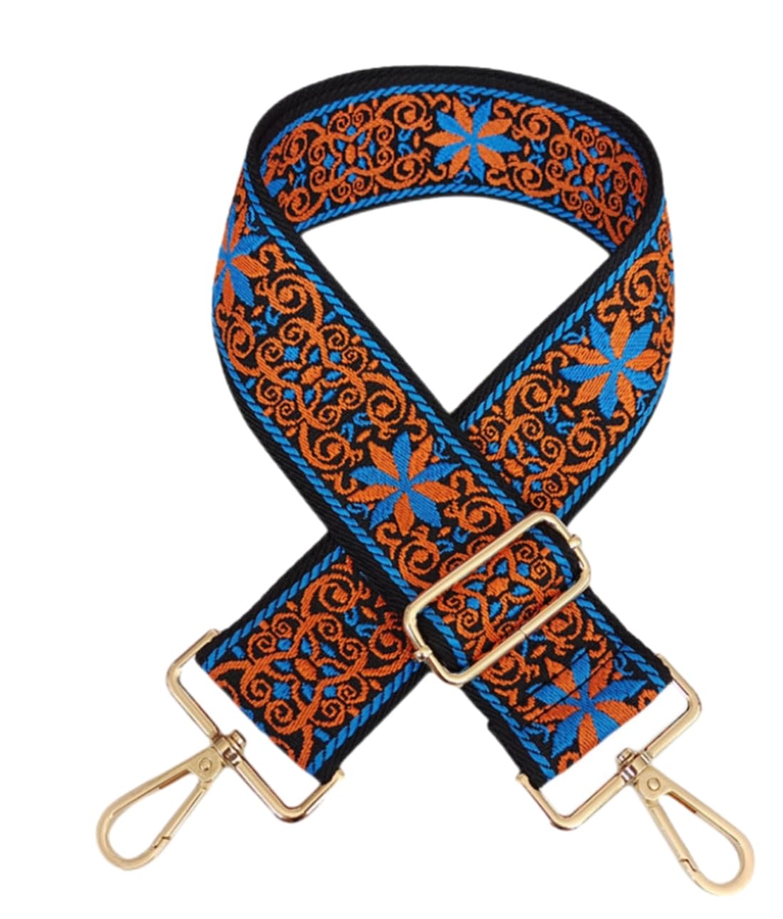 Zhiheng Purse Charm Strap Star Flower Pattern Trendy Bag Strap Replacement Adjustable Jacquard Belt for Crossbody Guitar CameraBags (Orange+Blue)