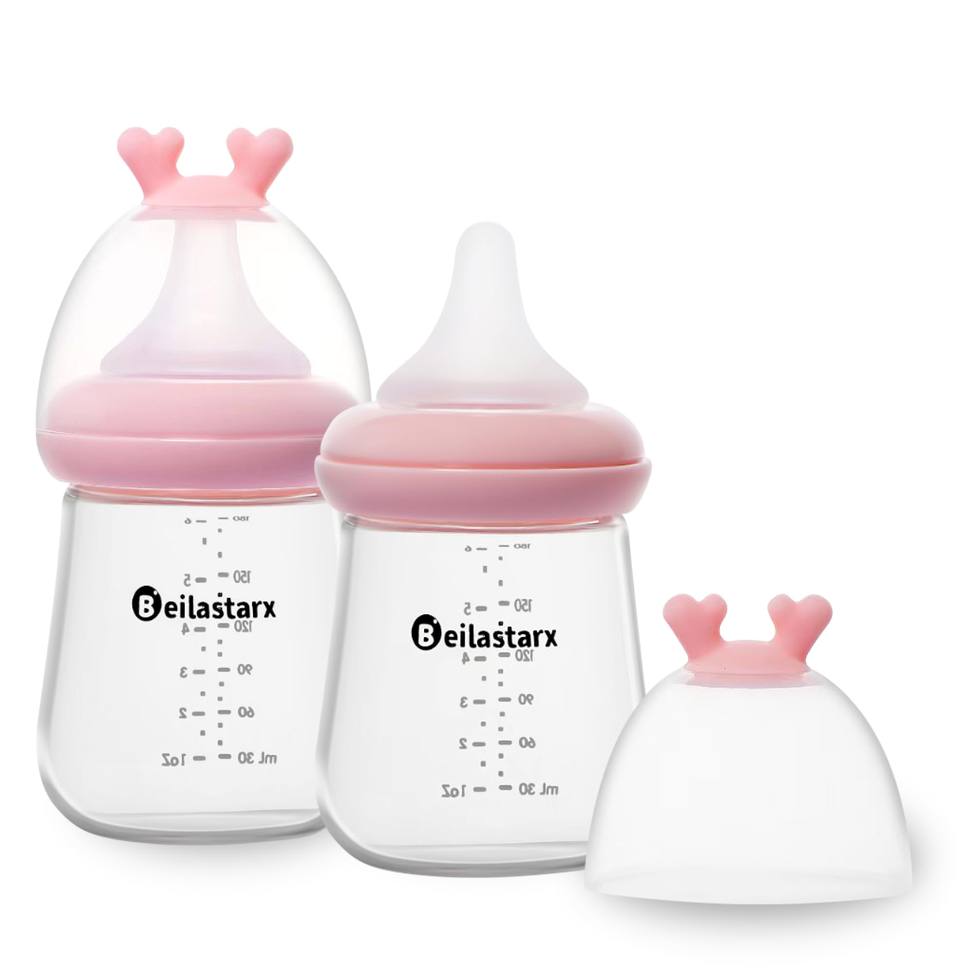 Beilastarx Glass Baby Bottles with Natural Response Nipple Size S - Anti Colic Baby Bottles Wide Neck Slow Flow Baby Bottle (Red, 6oz (Pack of 2))