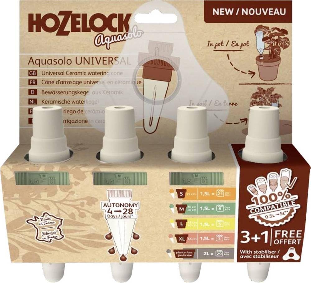 Hozelock - Cônes d'arrosage universels Aquasolo Extra Large pour Bouteilles de 1,5 L à 5 L, offrant jusqu'à 10 Jours d'arrosage pour Plantes d'extérieur. Stabilisateur Inclus. Idéal pour Les Pots de