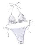 Women's Metallic Shiny Bathing Suit High Waisted Triangle Tie Side Swimsuit Bikini Set