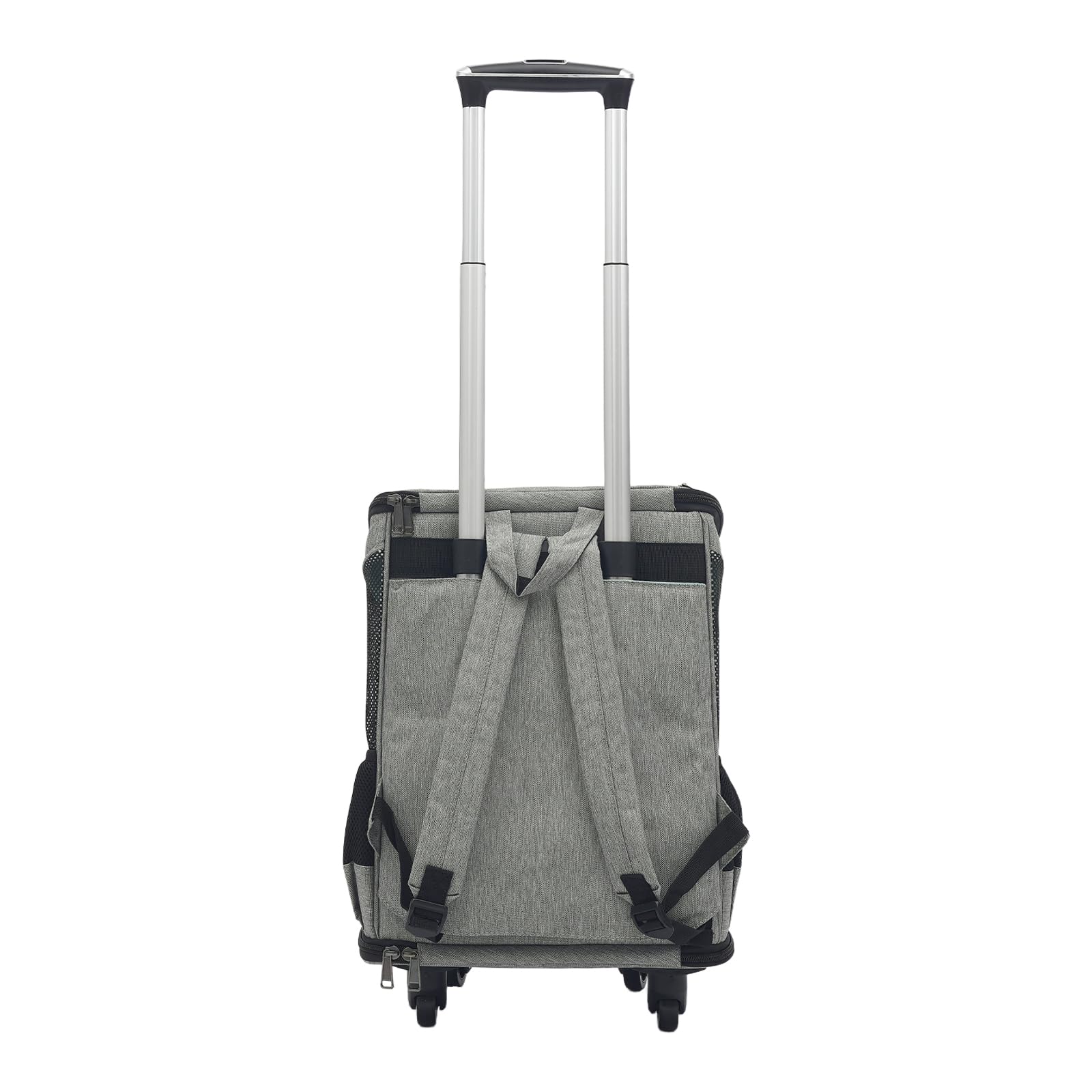 Trolley per cani con ruote, 2 in 1, per cani e gatti, con manico telescopico, per cani di piccola taglia fino a 9 kg (grigio)
