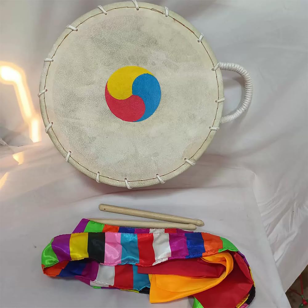 Tambor De Cuerda Pintado Coreano, Incluye Baquetas Y Cinta, Sonido Fuerte/Fácil De Tocar,45CM
