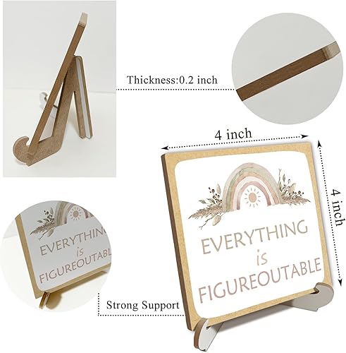 Miniatura 2 de Letrero inspirador con texto en inglés Everything is Figureoutable, letrero de madera con soporte para escritorio (1 juego), placa de madera de arco