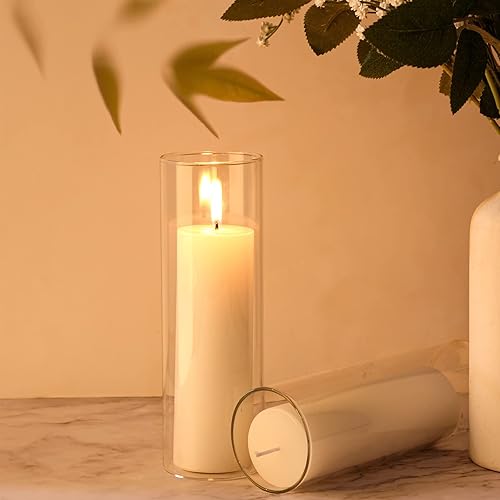 Miniatura 4 de Didaey Velas de pilar blanco y portavelas de cristal, jarrones cilíndricos transparentes para velas de pilar delgadas, centros de mesa de boda (24